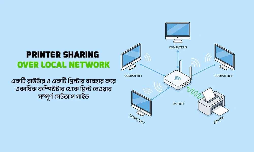 একটি রাউটার ও একটি প্রিন্টার ব্যবহার করে একাধিক কম্পিউটার থেকে প্রিন্ট নেওয়ার সম্পূর্ণ সেটআপ গাইড